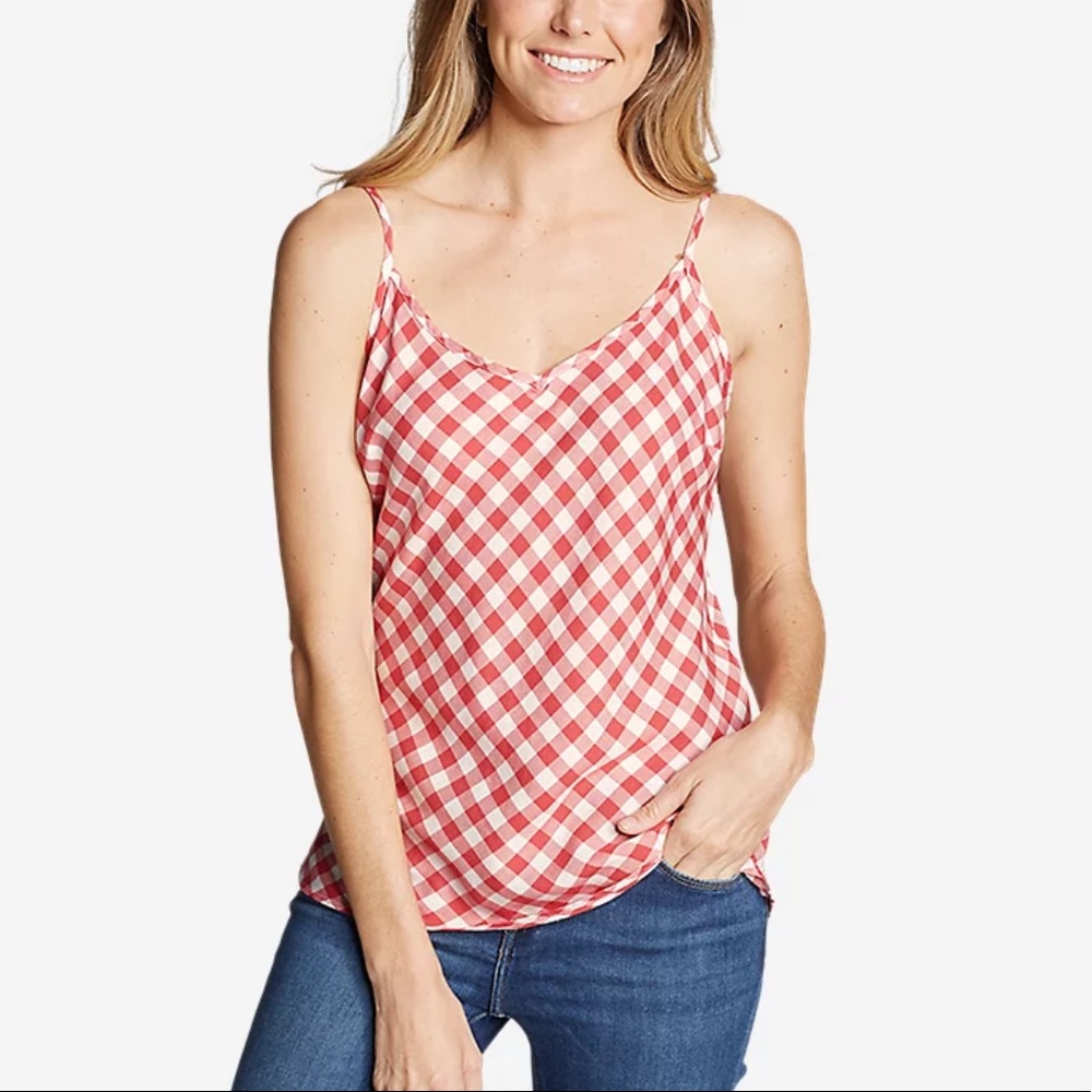 Eddie Bauer Tranquil Cami Tank Top Coral Plaid Size XL
